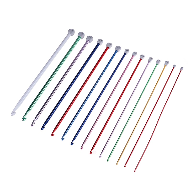 Ganchos de ganchillo afgano tunecino de 2,5mm a 5,5mm gancho de agujas de punto Multicolor de aluminio gancho de agujas de ganchillo Multicolor