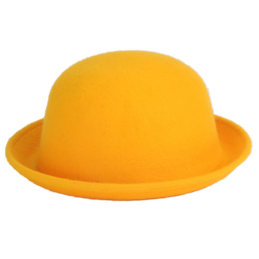 Moda retro filcowy kapelusz kobiety wełniany fedora meloniki kapelusz czapka dla pań dziewczyny zimowa, jesienna zwykły okrągły kapelusz: żółty
