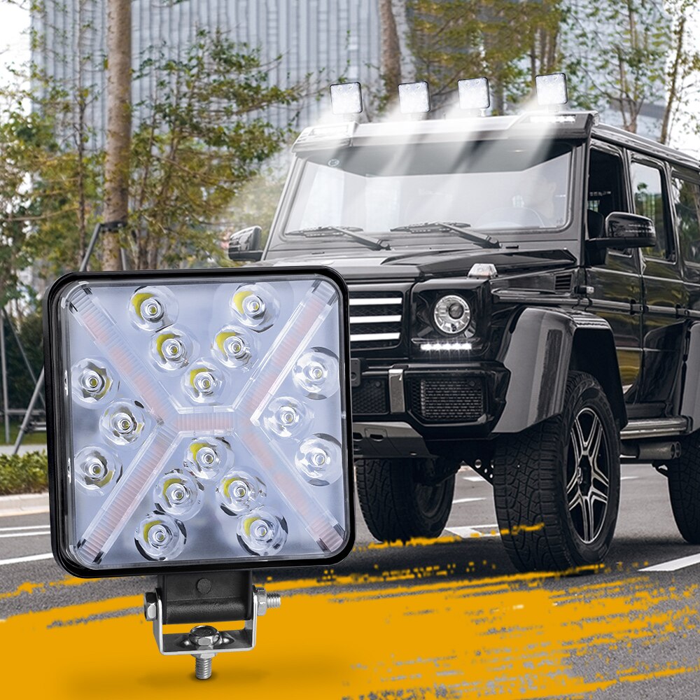 Led Work Light Bar 48W 16 barra Square Round Spotlight DRL Car Light For 4x4 led bar offroad SUV ATV Truck Excavator White Amber