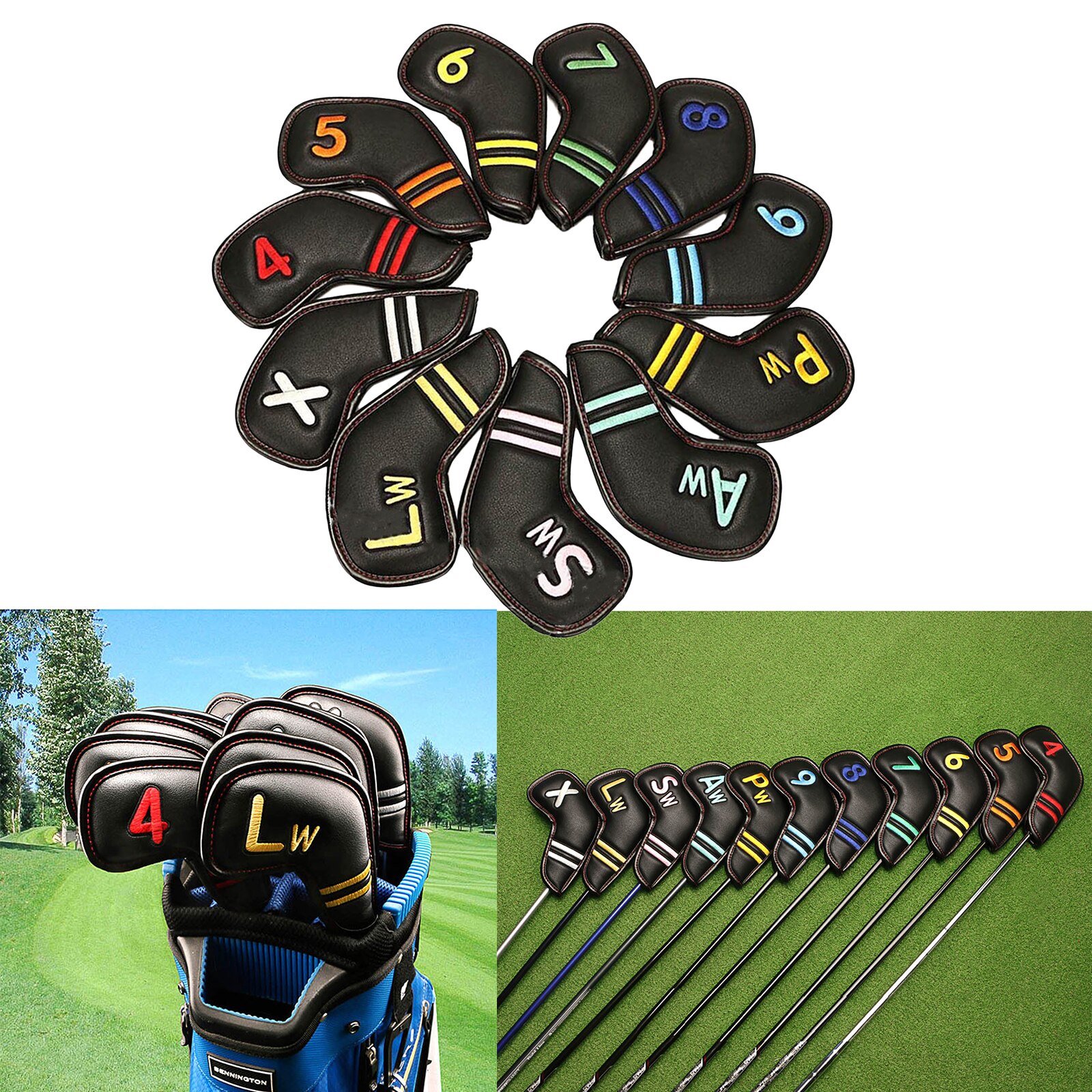 11Pcs Pu Lederen Golf Iron Head Covers Set Ijzers Headcover Club Zwarte Covers Met Magnetische Sluiting, Geen. Tag Voor Vrouwen Mannen