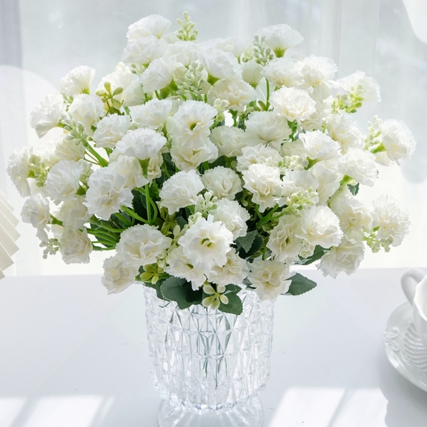 15 cabezas, flores artificiales, Clavel pequeño para Navidad, corona de costura para el hogar, artesanía, decoración de arco de boda, flor artificial