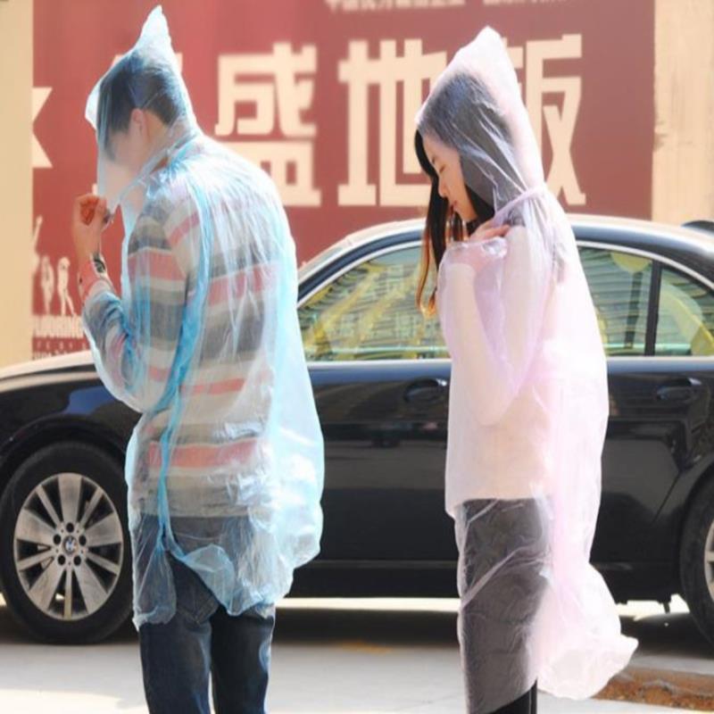 Einweg PVC Regenmantel Regenbekleidung Anzug Verdickt Wasserdicht Regen Poncho Mantel Erwachsene Klar transparent Camping Hoodie
