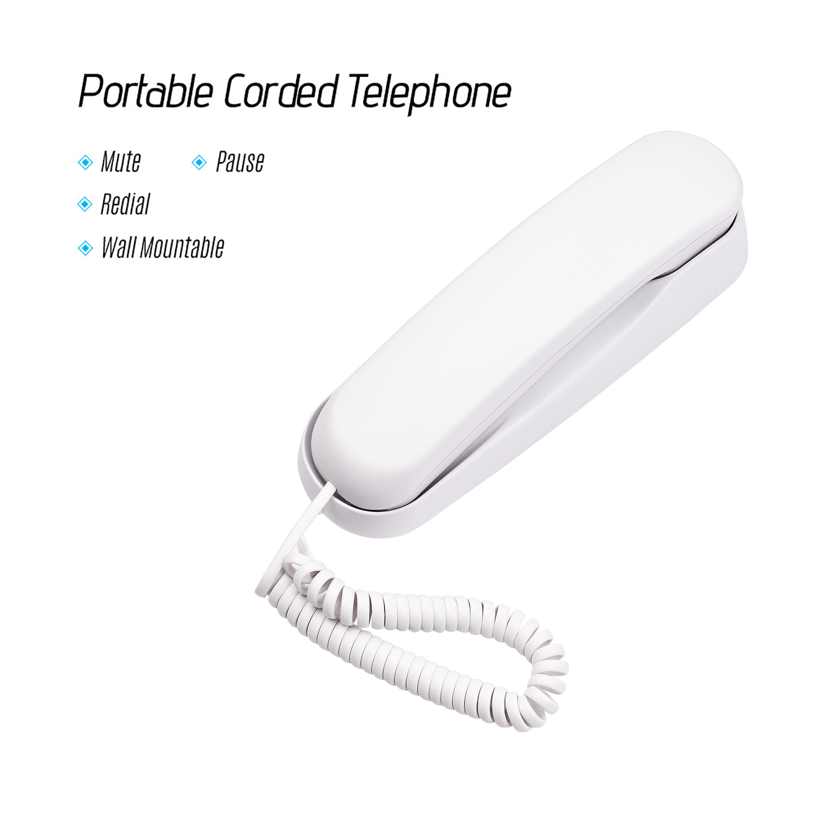 Mini-Schreibtisch-Festnetztelefon mit Schnurgebunden, festes Telefon, wandmontierbar, unterstützt Stummschaltung/Pause/Wiederholungsfunktionen für Zuhause, Hotel, Büro