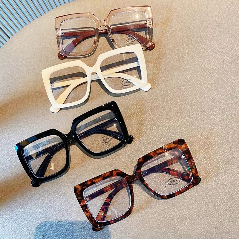 Klare firkantede briller kvinner overdimensjonerte gjennomsiktige optiske briller innfatning kvinnelig vintage anti blått lys brille