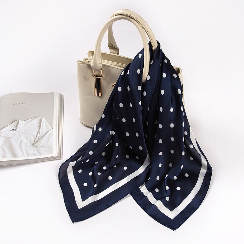 Mode Blauwe Stippen Vrouwen Sjaal Grote Zijde Gevoel Sjaal Sjaal Foulard Print Vierkante Kop Sjaals Wraps: small 70cm navy