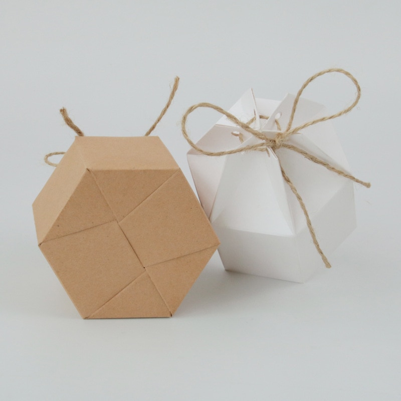 10-200 pièces Kraft papier paquet carton boîte lanterne hexagone forme bonbons coffrets papier Kraft mariage emballage boîtes sacs