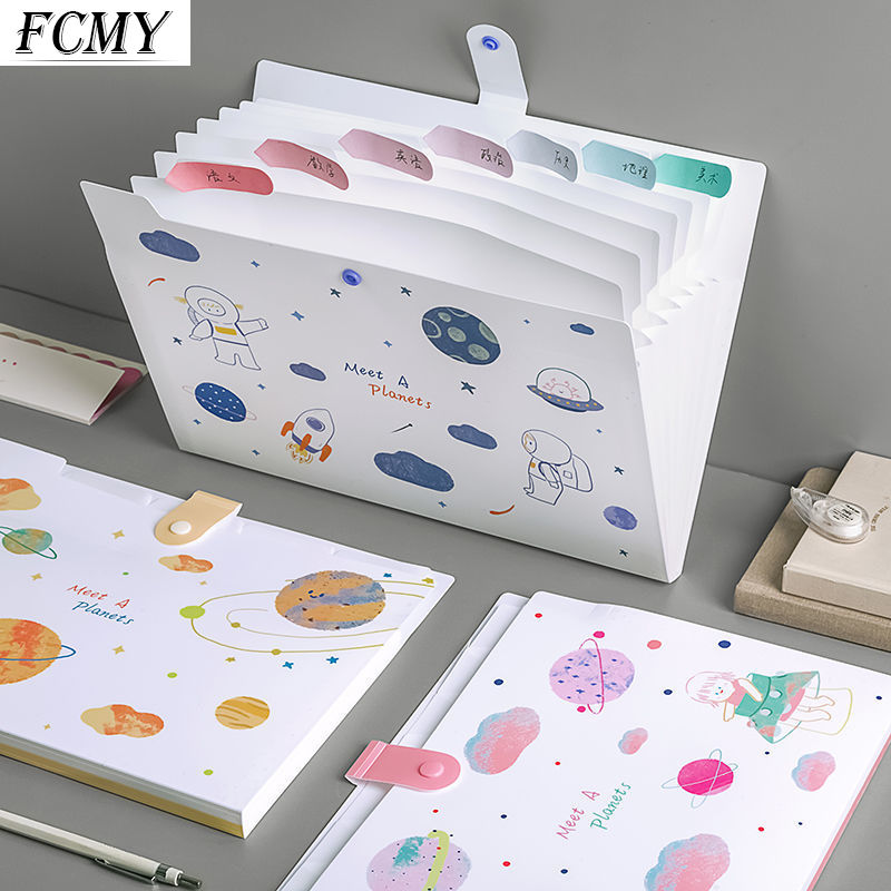 Cute Planet Plastic Portable File Folder Extension Receipt File Sorting Organizer Office Storage Bag Folders Filing Products