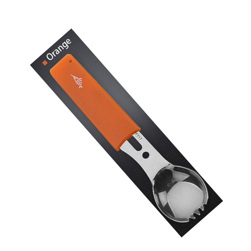 Kit de utensilios de cocina para acampada, cuchara, tenedor, abrebotellas, portátil, multifuncional, seguridad y supervivencia, acero inoxidable duradero: Silve and orange set