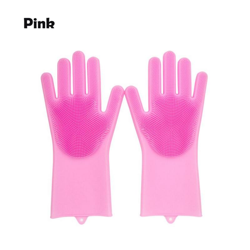 Gants magiques 2 en 1 en Silicone pour le lavage de la vaisselle, en caoutchouc, résistants à la chaleur, pour la cuisine et la maison: Pink