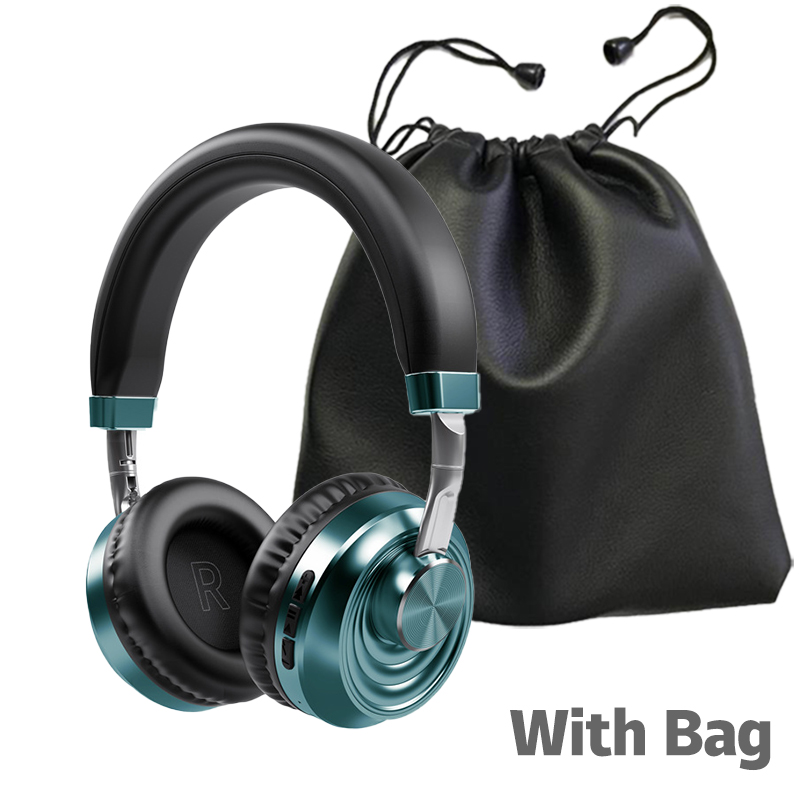 Draadloze Hoofdtelefoon Met Mic Audifonos Hifi Bluetooth 5.0 Headset Metalen Gaming Koptelefoon Sport Opvouwbare All-Inclusive Oortelefoon: Green-VJ083 With Bag