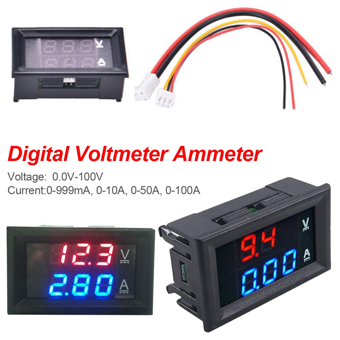 DC 100V 10A Voltmeter Ammeter Blue + Red LED Amp Dual Digital Ammeter Voltmeter Gauge