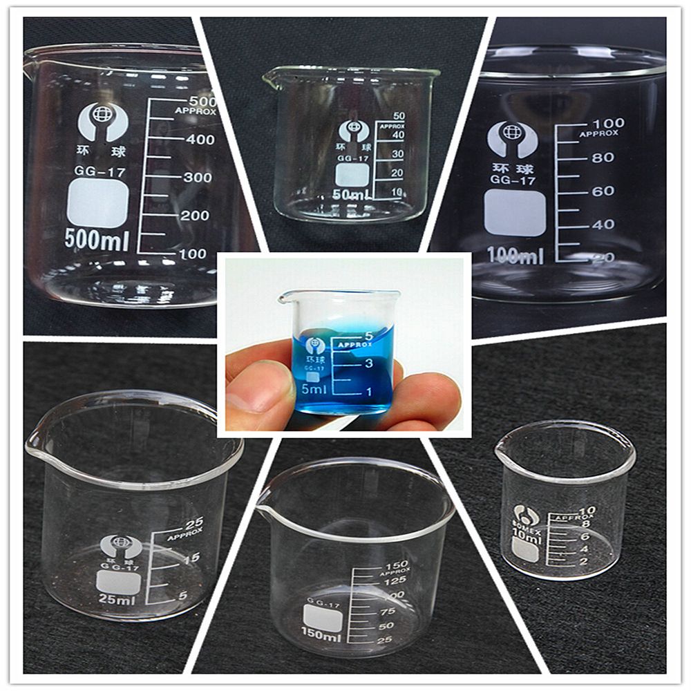 Kapacitet 10ml-100ml lavformet bægerglas måleglas bægerglas borsilikatglasvarer kemi læring papirvarer lab forsyninger