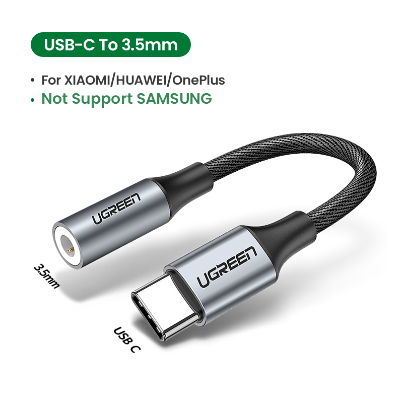 UGREEN Type c to 3.5mm Headphone jack 3.5 AUX USB C Cable Audio USB C Adapter For Huawei V30 P30 pro Xiaomi Mi 10 Oneplus 7T pro: Dark Grey