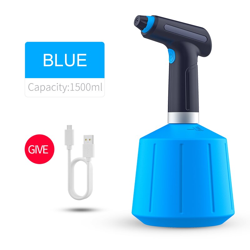 Elektrische Anlage Nebel sprühen Flasche Automatische Gießkanne Einstellbare Wasser Spritzgerät Garten Kunststoff Bewässerung Geräte Startseite Reinigung: 1.5L Blau