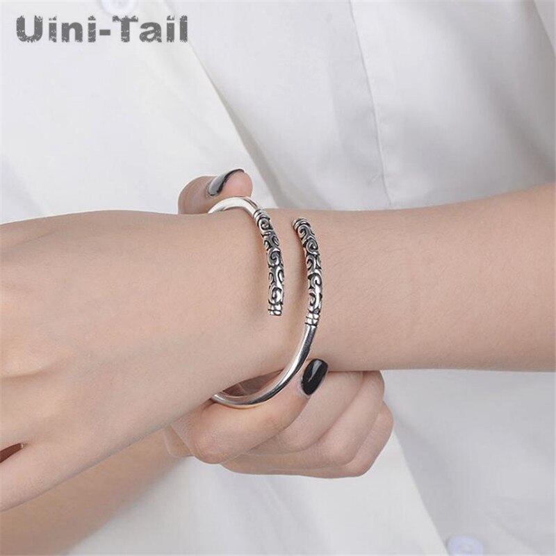 Uini-Tail 925 sterling silver wishful gold hoop stick couple bracelet men and women opening adjustable retro silver