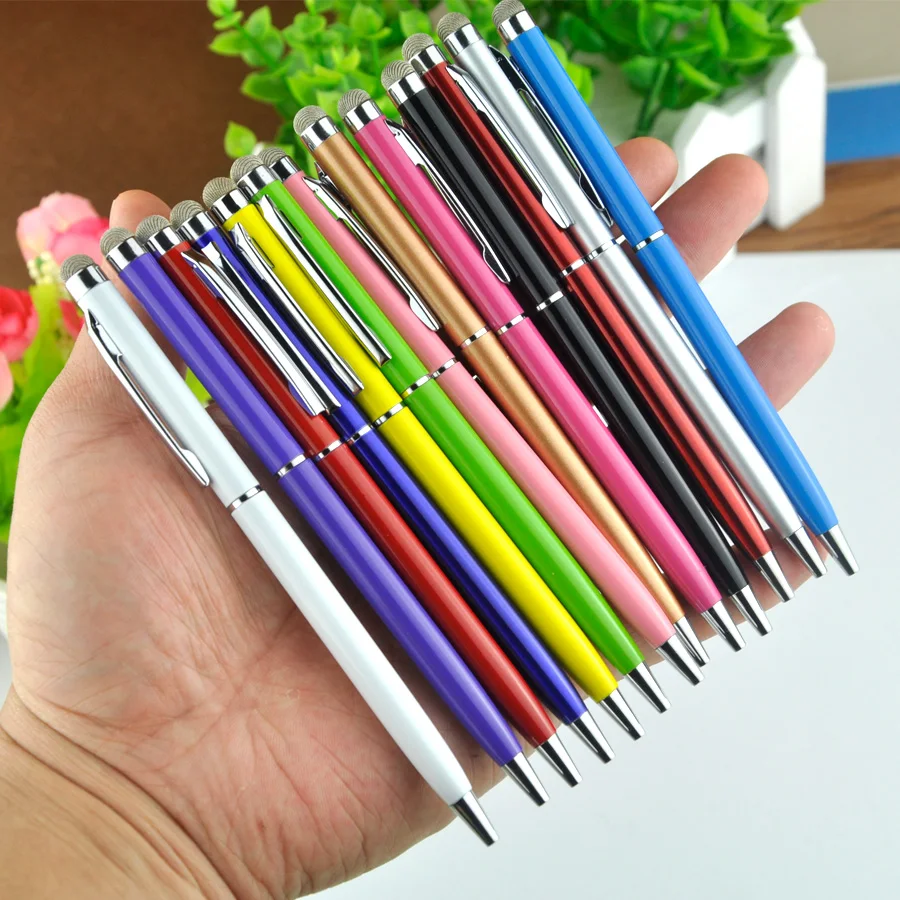 2 In 1 Mini Metal Capacitive Touch Screen Microfiber Stylus With Roller Ballpoint Pen For Apple iPad iPhone