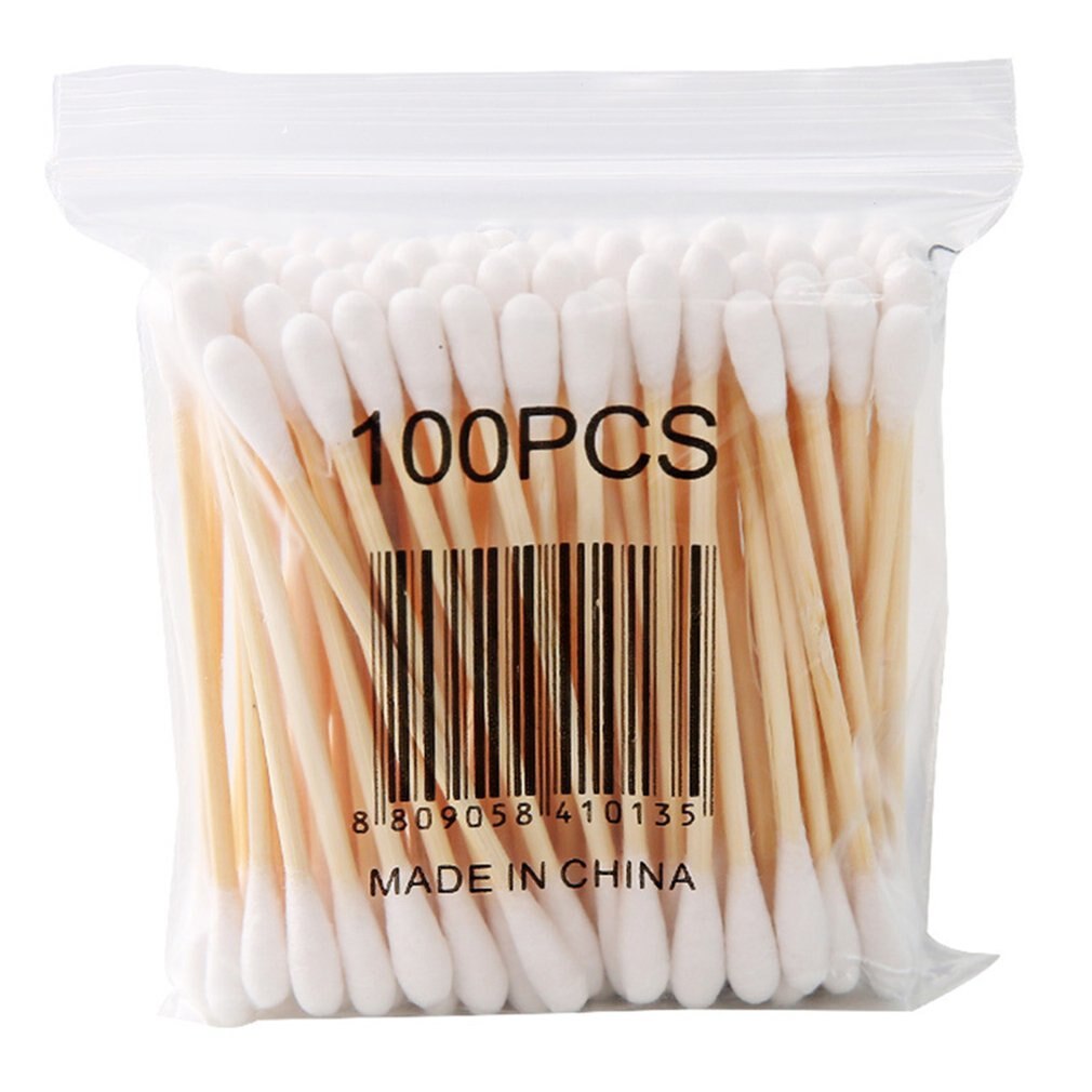 100 Soft Bag Wooden Stick Double-Headed Cotton Swab Sanitary Swab Beauty Stick Makeup Cotton Swab Stick: Default Title