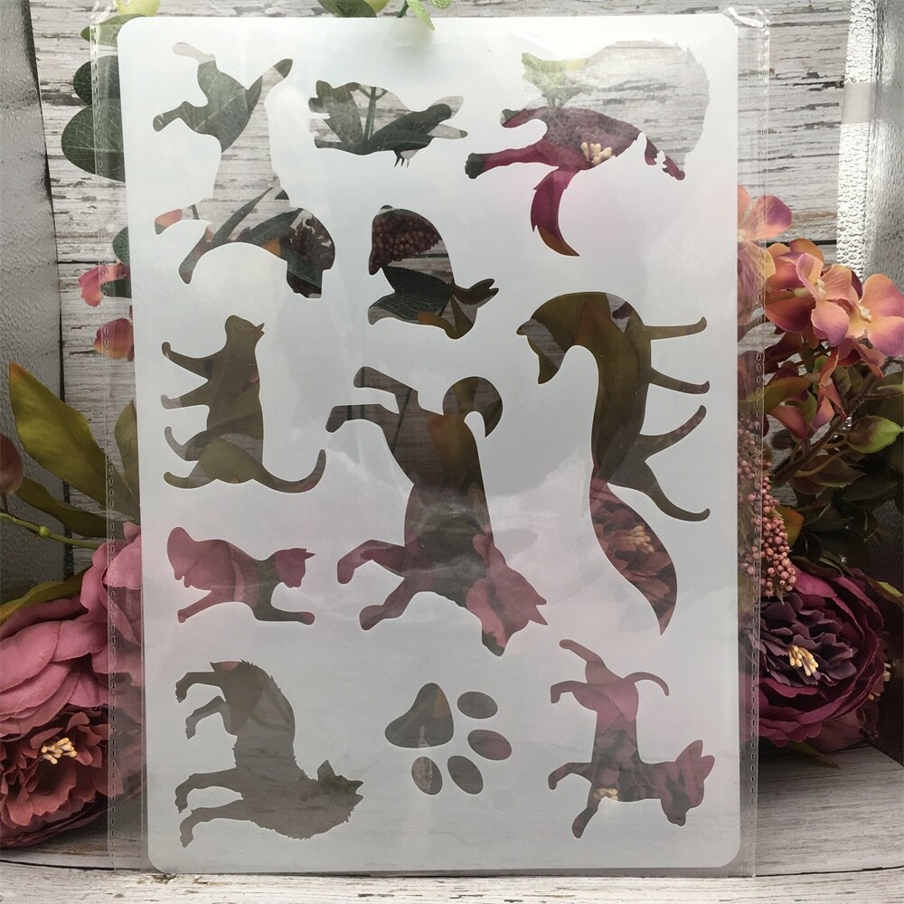 4 stuks  a4 29*21cm giraffe wilde dieren diy gelaagdheid sjablonen schilderen plakboek kleuren reliëfalbum decoratief sjabloon