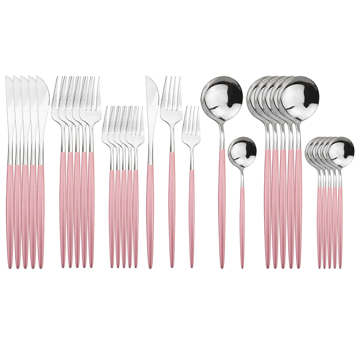 30Pcs Roze Goud Bestek Set 304 Rvs Servies Set Mes Dessert Vork Lepel Bestek Set Keuken Party Servies set: Pink Silver