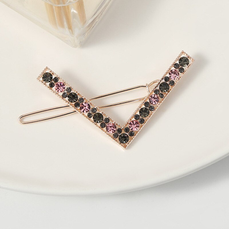 Pasador de Clip de pelo de , diadema de cristal geométrica de Metal, pasador circular con forma de V, soporte para niñas, accesorios de cabello para mujer: 2