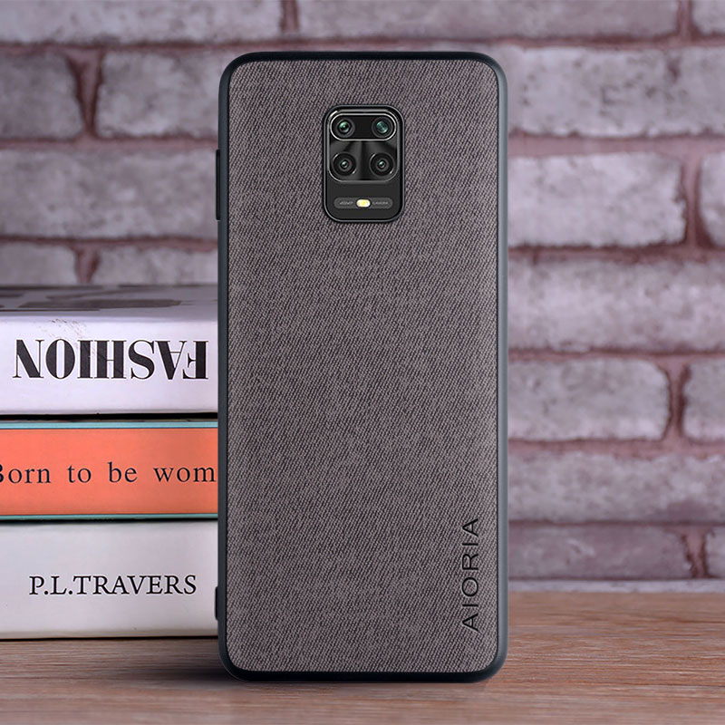 Capa para xiaomi redmi note 9 pro 9s 9t coque luxo têxtil pele de couro macio capa de telefone para redmi note 9 pro caso funda capa: Madeira / Cinza escuro