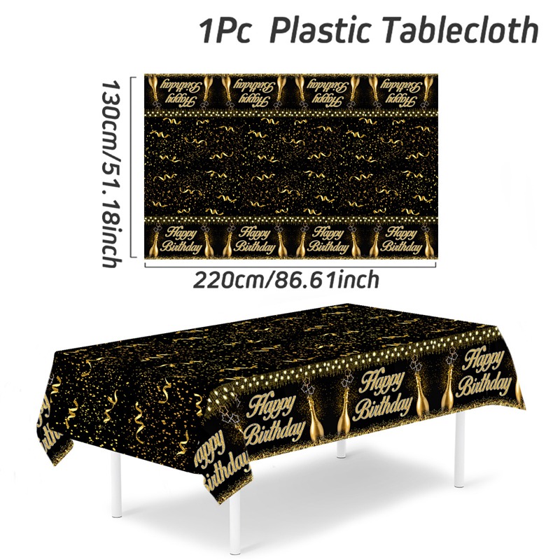 220x130cm Black Gold Rose Gold Disposable Tablecloth Birthday Party Decor for Men Women Years Old Table Cover Party Supplies: Red