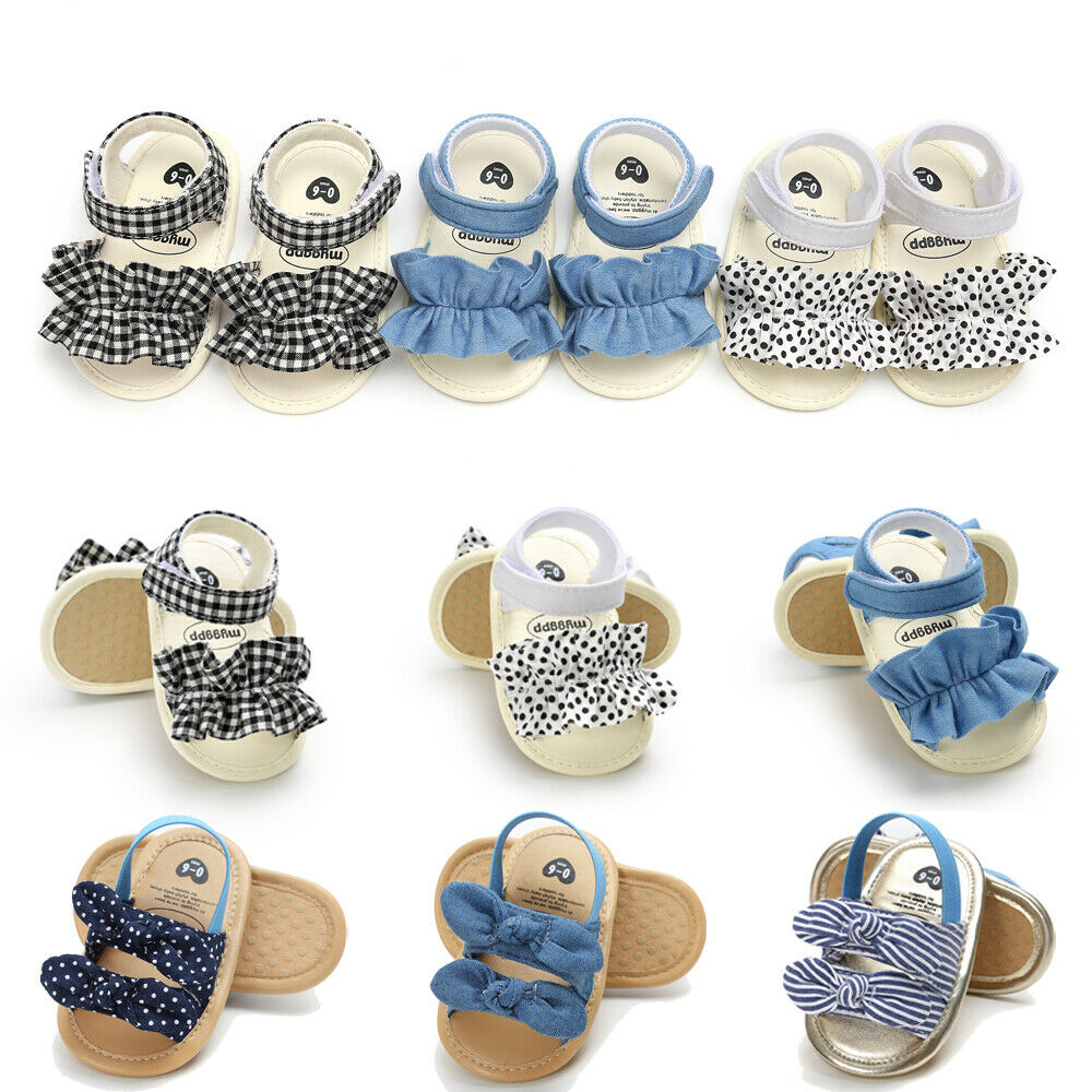 Prinses Sandalen 0-18M Baby Baby Kid Meisje Soft Sole Crib Peuter Zomer Schoenen Strik Plaid Gestreepte Bloemen party Beach
