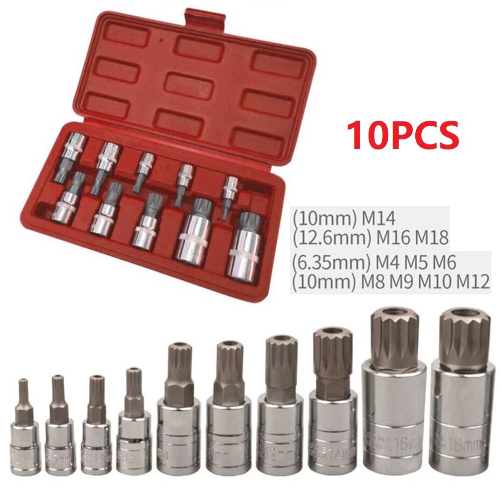 10pcs 12 Point Triple Square Bit Socket Set M4 M5 M6 M8 M9 M10 M12 M14 M16 M18 Automotive Repair Tool Kit With Case