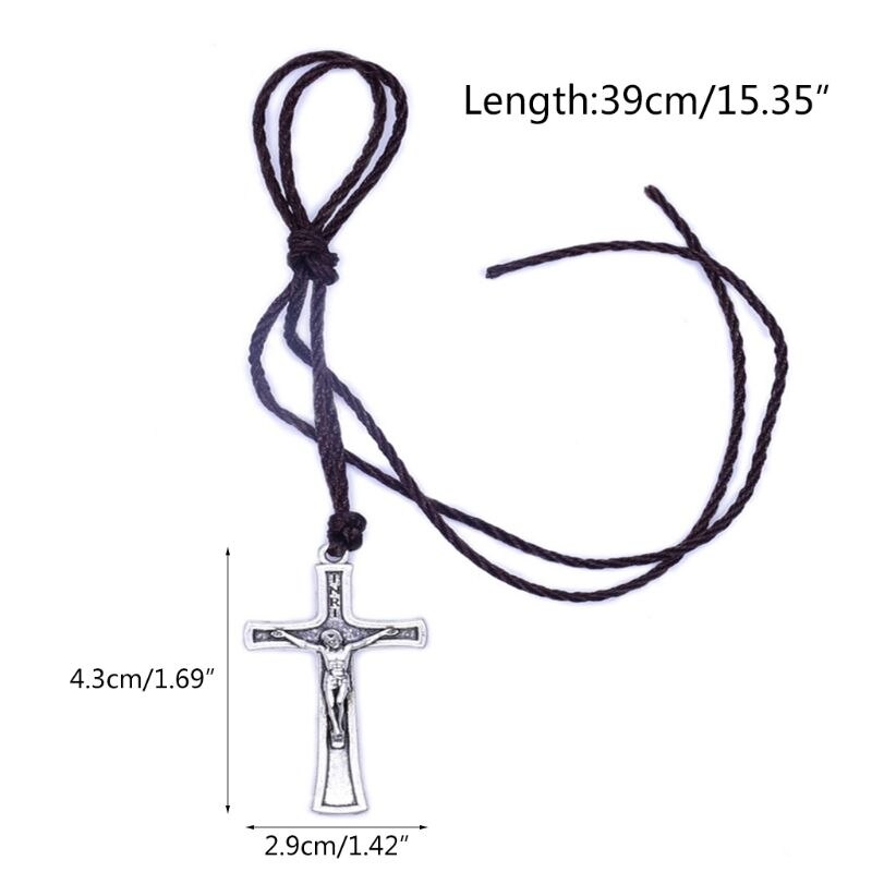 Retro Touw Jesus Cross Ketting Hanger Sieraden Voor Mannen Vrouwen Katholieke Religieuze 87HA