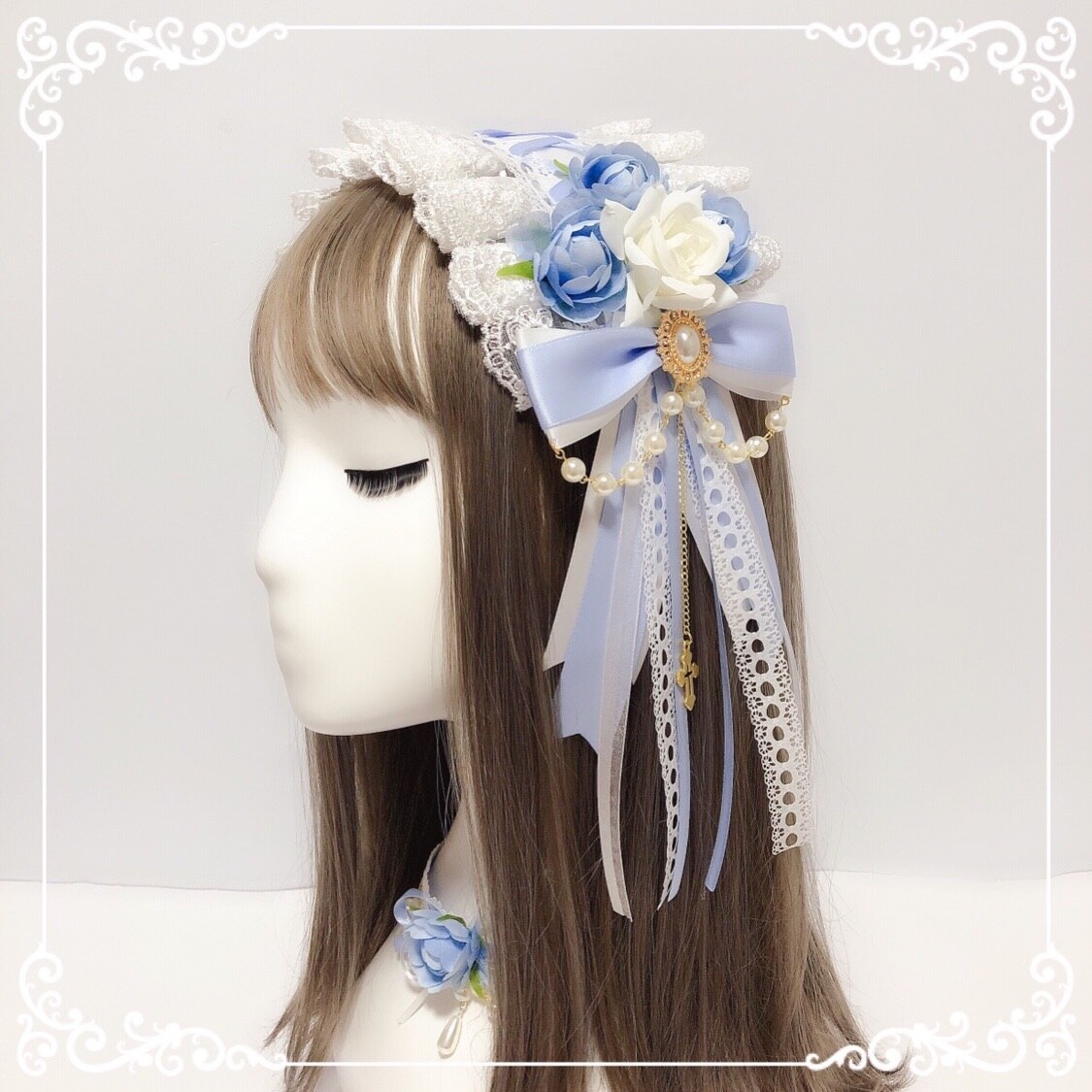 Lolita-accesorios para el cabello de color azul claro, accesorios para el cabello, diadema, flor, tocado gótico , flor azul cielo, boda: Gorgeous hair strap