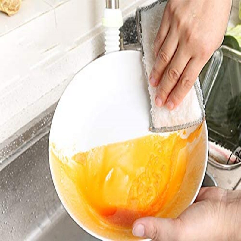 6pcs Bamboo fiber sponge kitchen cloth cleaning brush absorbent oil-free scouring pad reusable dishwashing sponge