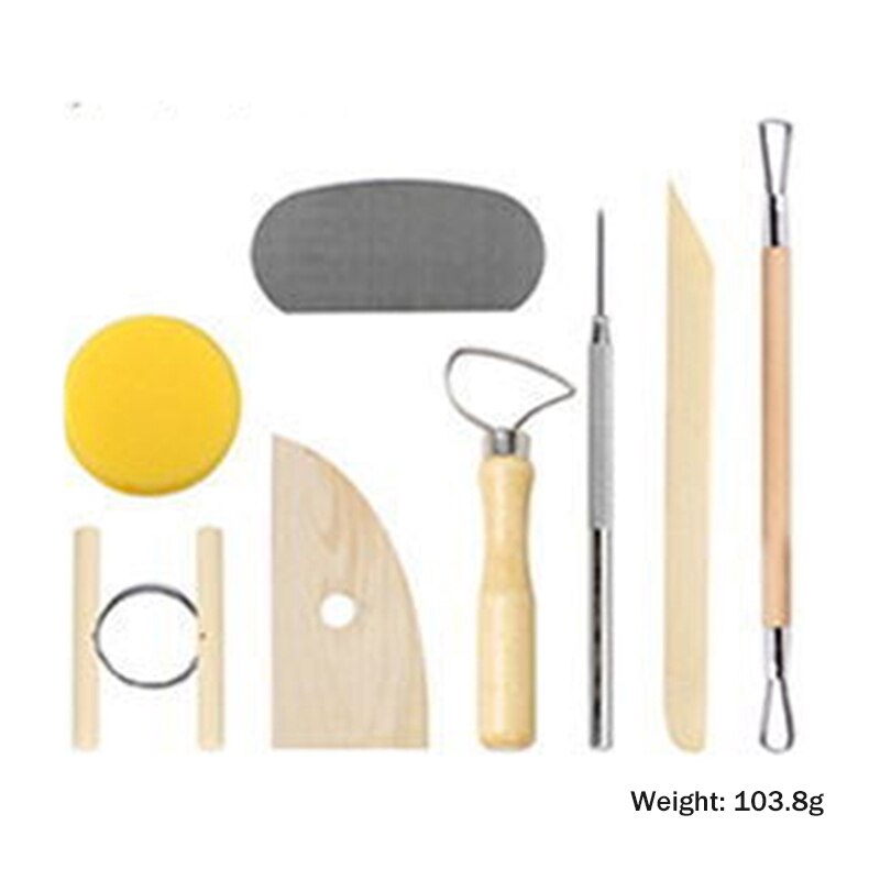 Sculpture Ceramic/Pottery Clay Tools Set Shaping/Modeling/Sculpting/Carving/Coloring DIY Clay Tools Plastic/Wooden/Metal Tools: Wood-8pcs-Sponge