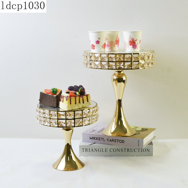 High-end Metal Mirror Cake Stand Wedding Dessert Table Crystal Cake Table Decoration Glass Fruit Plate Pastry Display Plate
