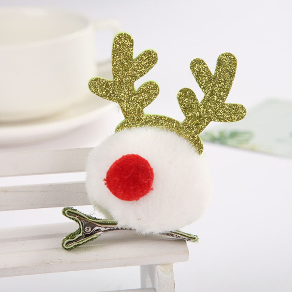 Kerst Clip Kerst Leuke Pompom Elanden Herten Lovertjes Geweien Cartoon Party Haar Accessoire Clip: White