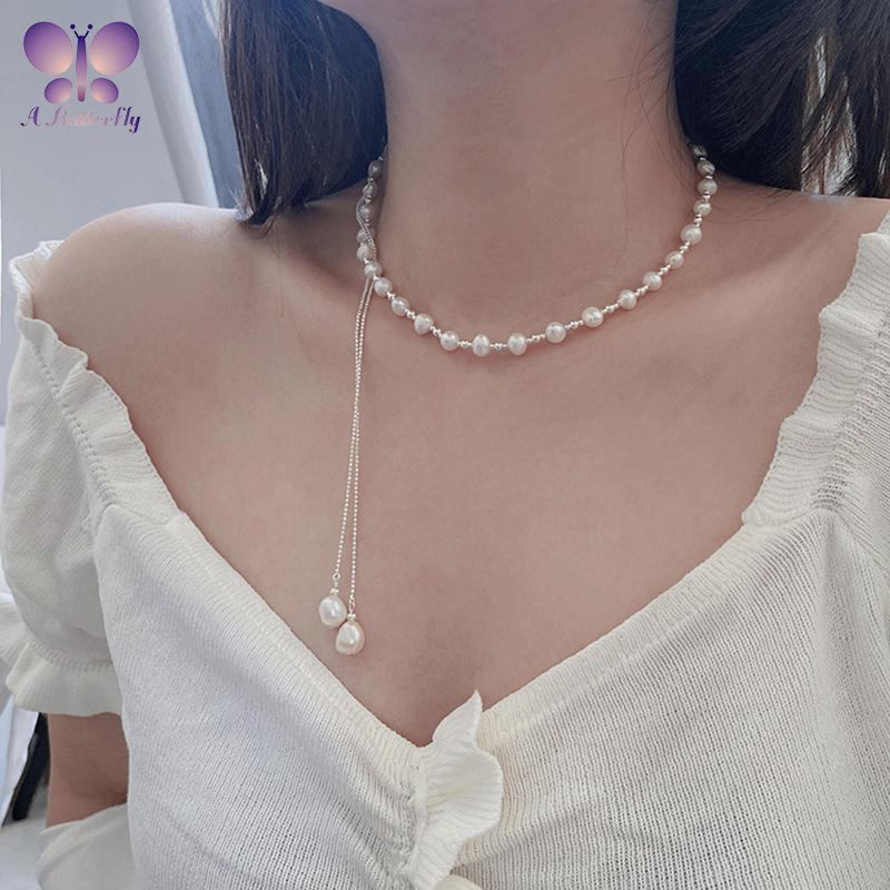 Schmetterlingshalskette aus sterlingsilber 925 natürlichen süßwasserperlen mit verstellbarer länge – #39 für partys
