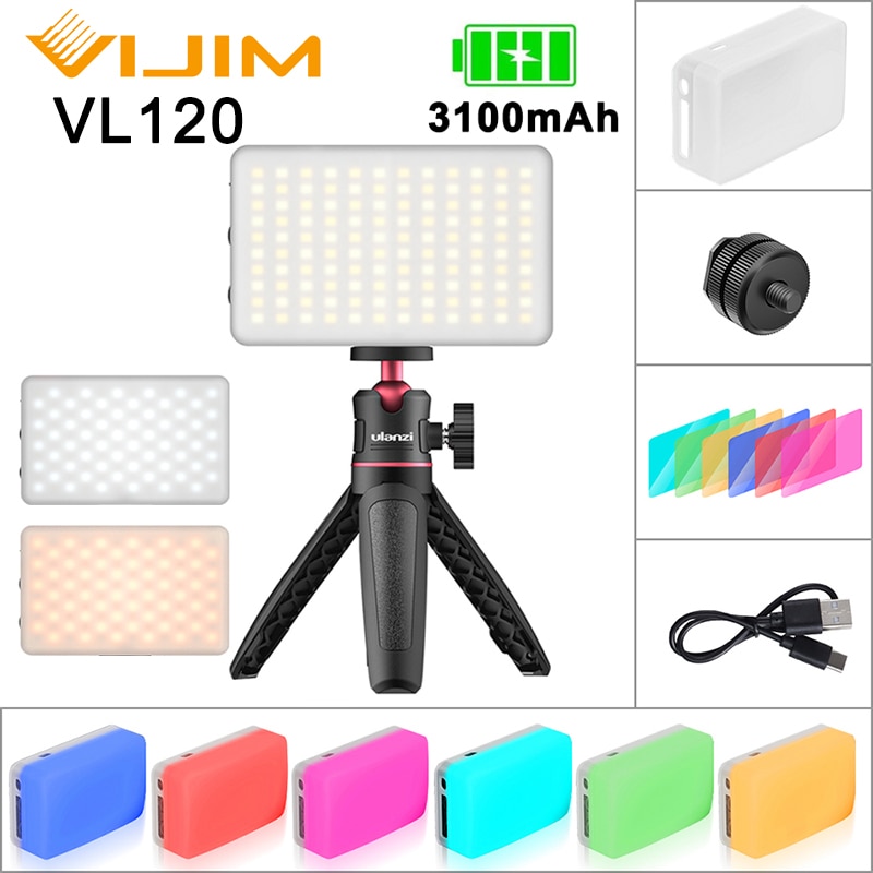 Viji – lampe de poche vidéo ultramince, Vlog avec filtre de couleur de chaussure froide, pour téléphone, appareil photo DSLR SLR, 3200K-6500K, VL120