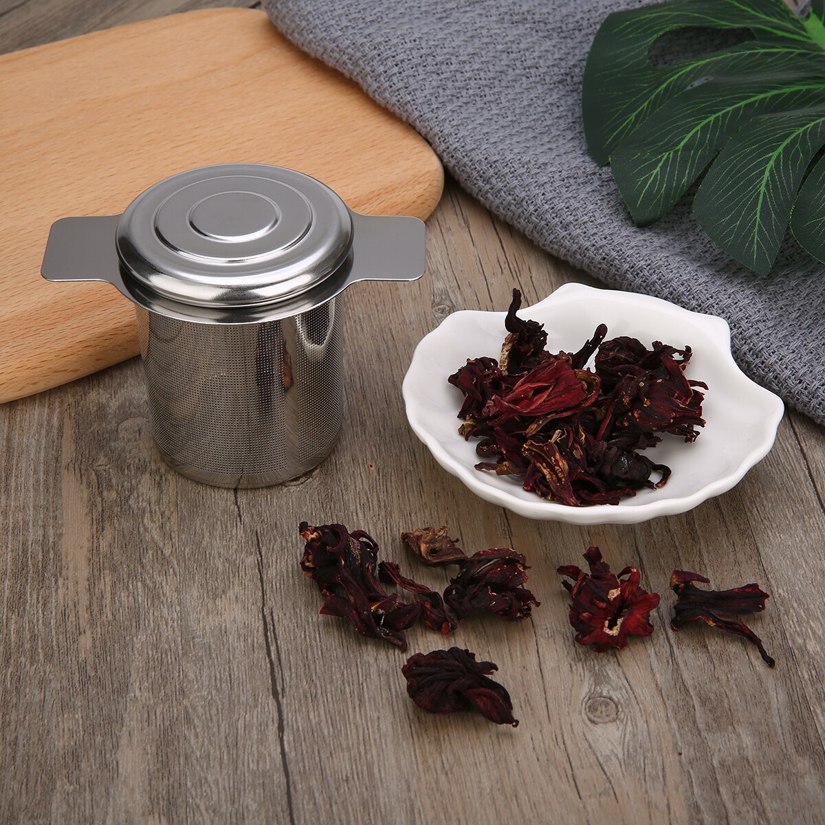 Infusor de chá reutilizável de aço inoxidável, infusor de malha de metal com filtro de folhas soltas e tampa