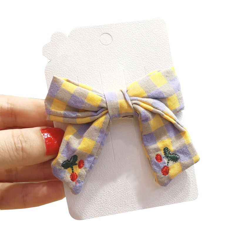 Cute Plaid Barrette Hair Clips Hair Decoration Bow Knot Fabric Hairpin Soft Sweet Barrettes Hair Accessories For Girl Children: Yellow and purple
