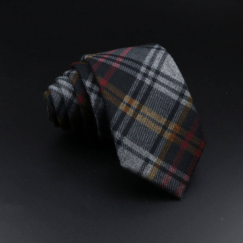 Men's Plaid Tie Cotton Black Grey Red Necktie Handmade Wool Narrow Collar Ties Wedding Business Party Suit Shirt Accessory