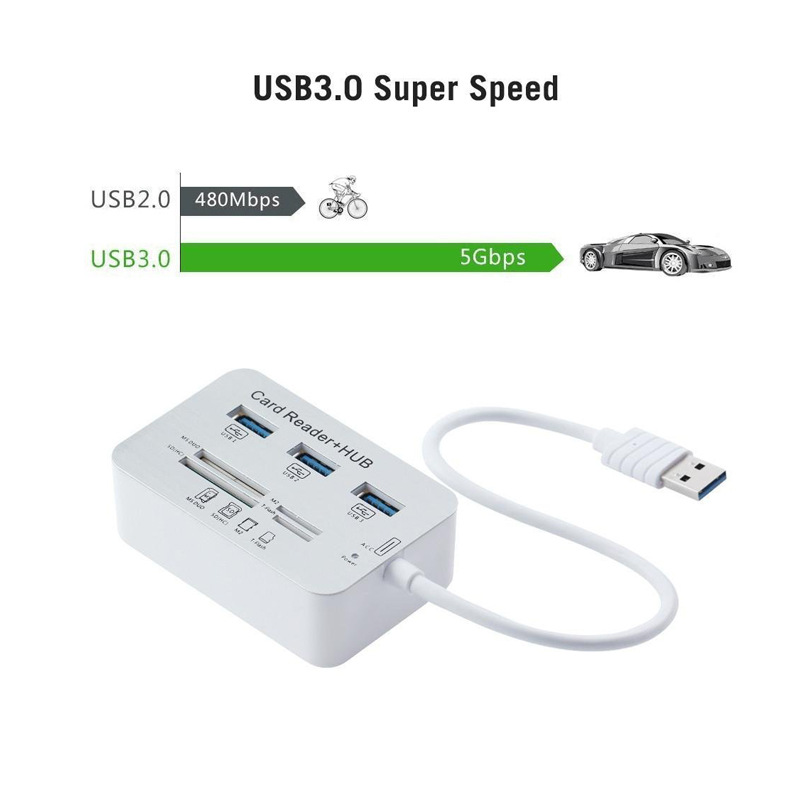 Portable 3 Ports Aluminum USB 3.0 Hub With MS SD M2 TF Multi-In-1Card Reader Hub High-Speed TF/SD Card Reader For Computer Phone