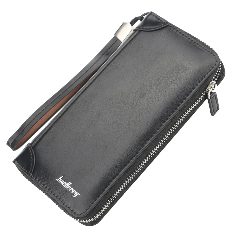 Baellery portefeuille hommes longs portefeuilles en cuir fermeture éclair hommes portefeuille mâle pochette porte-carte décontracté téléphone argent sac à main