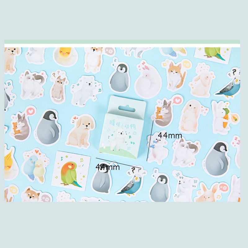 46pcs/box Blue Kawaii Animal stickers Boxed Stickers Cute Penguin Decoration Sticker Flakes Scrapbooking Girl School Supplies