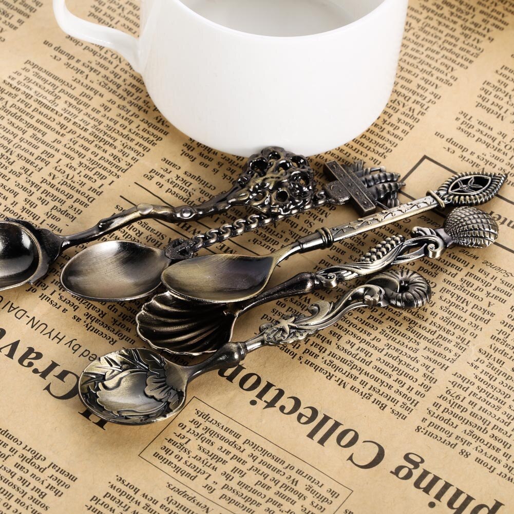 5 pçs do vintage colher estilo real metal esculpido mini café chá leite sobremesa colher de cozinha acessórios utensílios de mesa colher para lanches