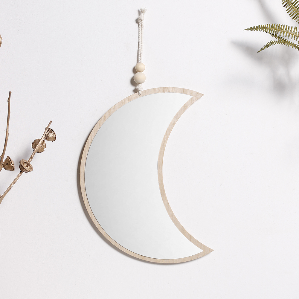 Espejo de fase lunar de madera para pared, Espejos decorativos bohemios para decoración del hogar, sala de estar, dormitorio, acrílico,: moon mirror