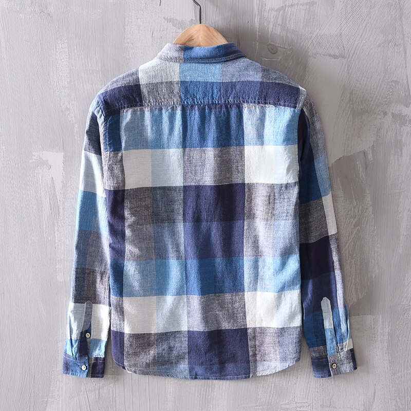 Italienskt märke linneskjorta herr rutiga långärmade skjortor för män avslappnad bekväm skjorta herr overhemd chemise camisa