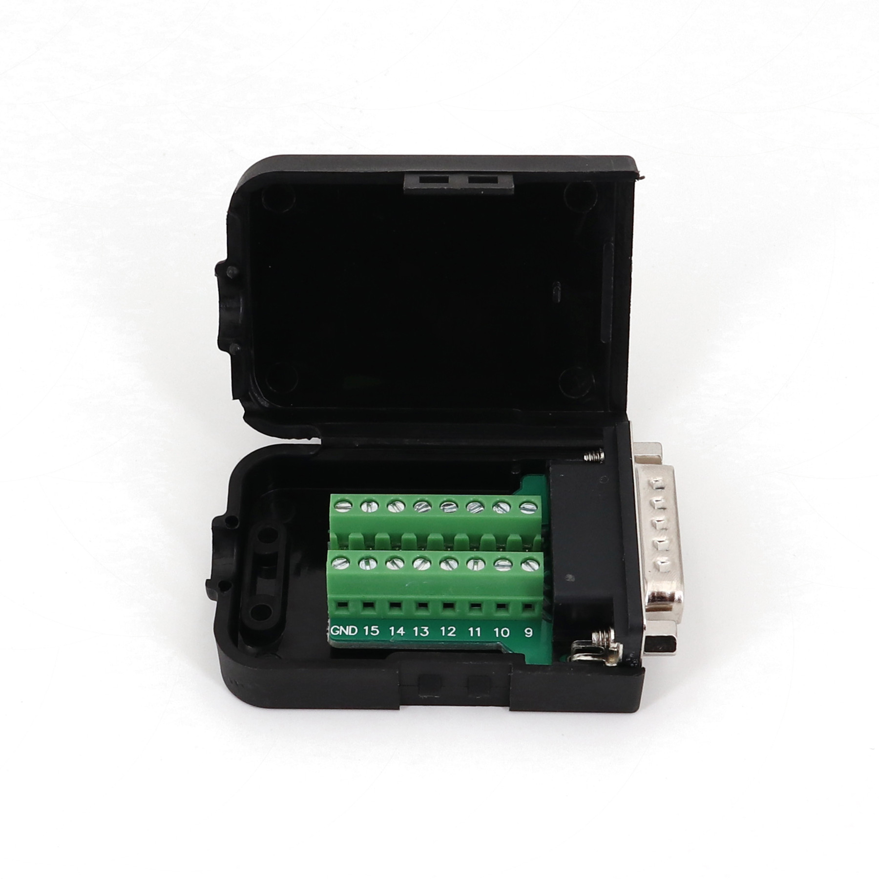 DB15 Male / Female 2 Row 15Pin Plug Breakout Terminals Board Connector with Black Plastic Cover