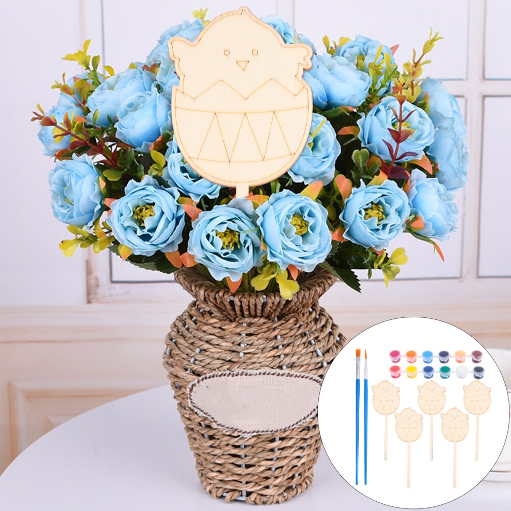 1 Set Easter Indoor Wooden Plug-in Crafts DIY Home Hand Painting Decors (Egg): Chickens