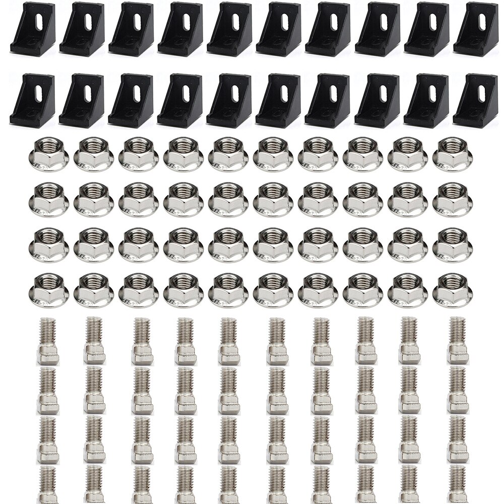 3030 Aluminum Profile Connector Set: 20pcs 3030 Corner Bracket + 40pcs M6 x 16mm T Bolt Screws + 40pcs M6 Hex Flange Nuts: 3030 black