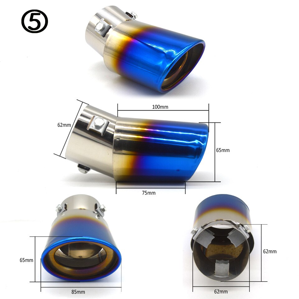 universell biler eksos lyddemper spiss rustfritt stål rør krom listverk modifisert bil bak bakre hale foring tilbehør: 5