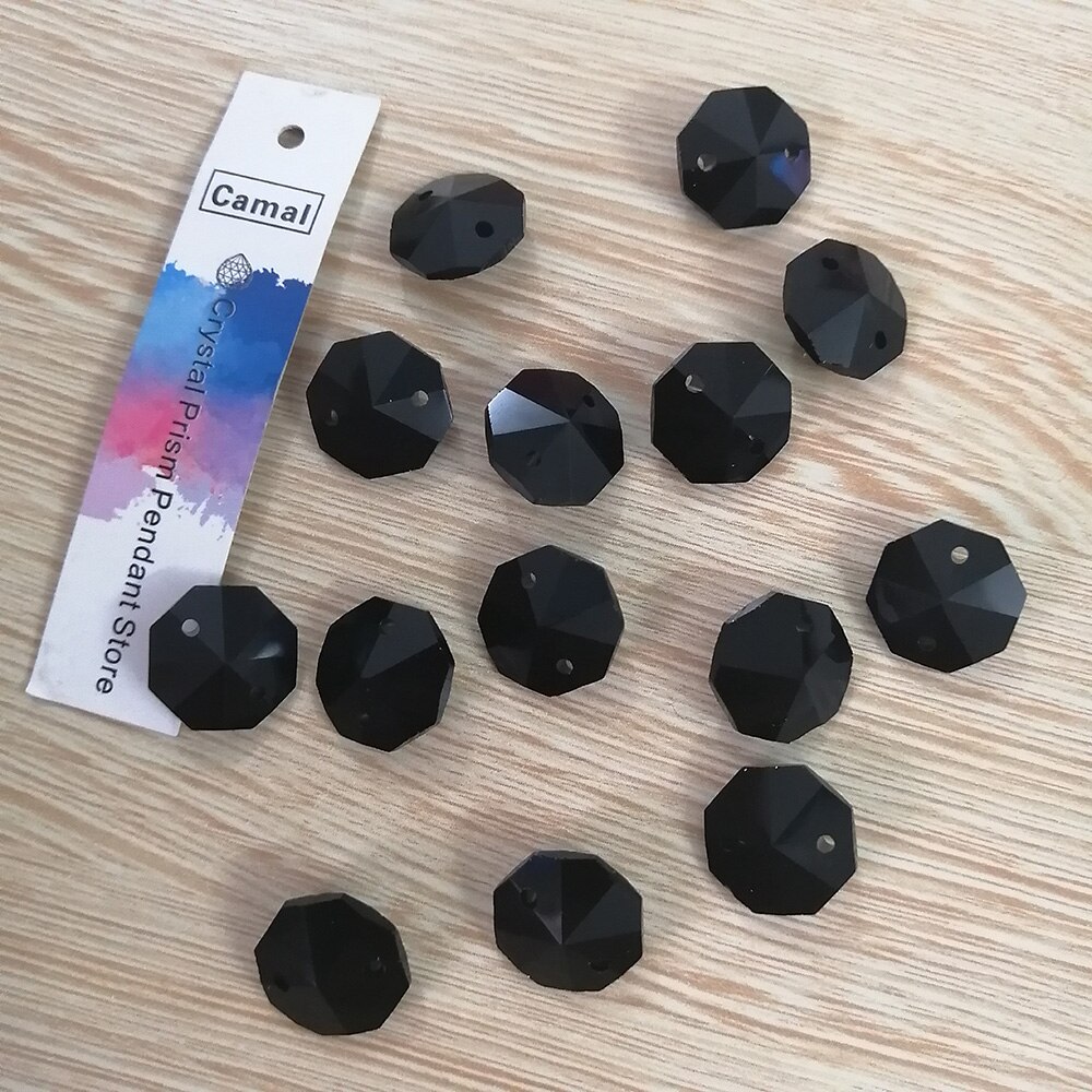 Camal 20 st svart 14mm kristall åttkantiga lösa pärlor två hål prismor ljuskrona lampa delar tillbehör bröllop mittpunkt